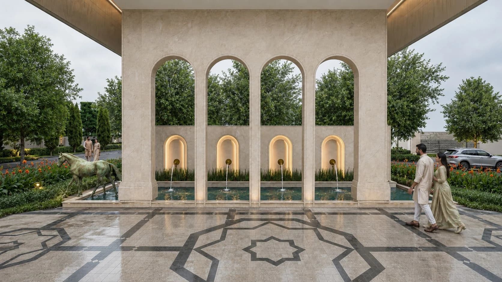 Architectural render of the proposed Arrival water feature at Le Roma Gardenia