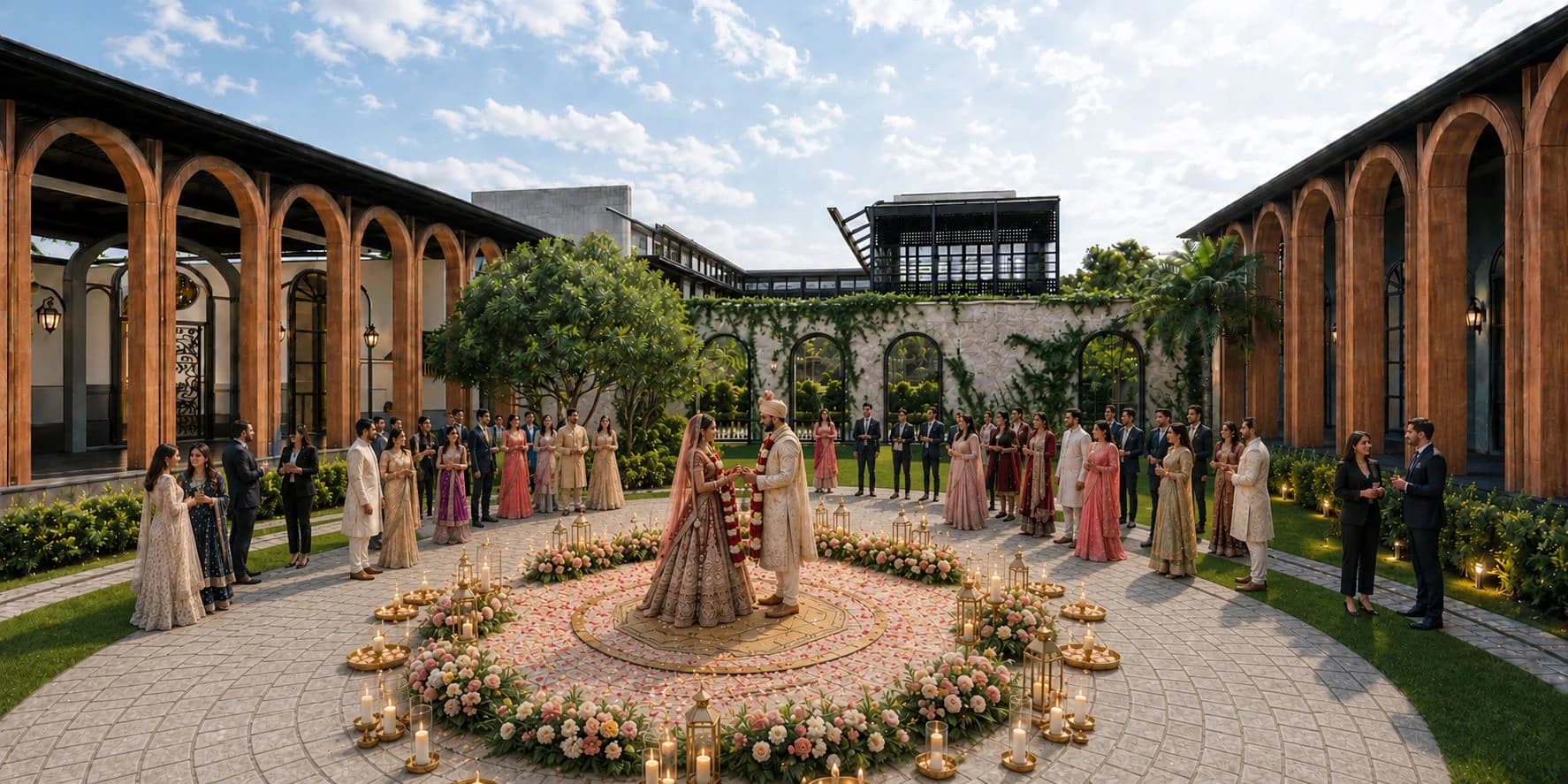 Architectural render of the proposed Fountain court celebration setting at Le Roma Gardenia