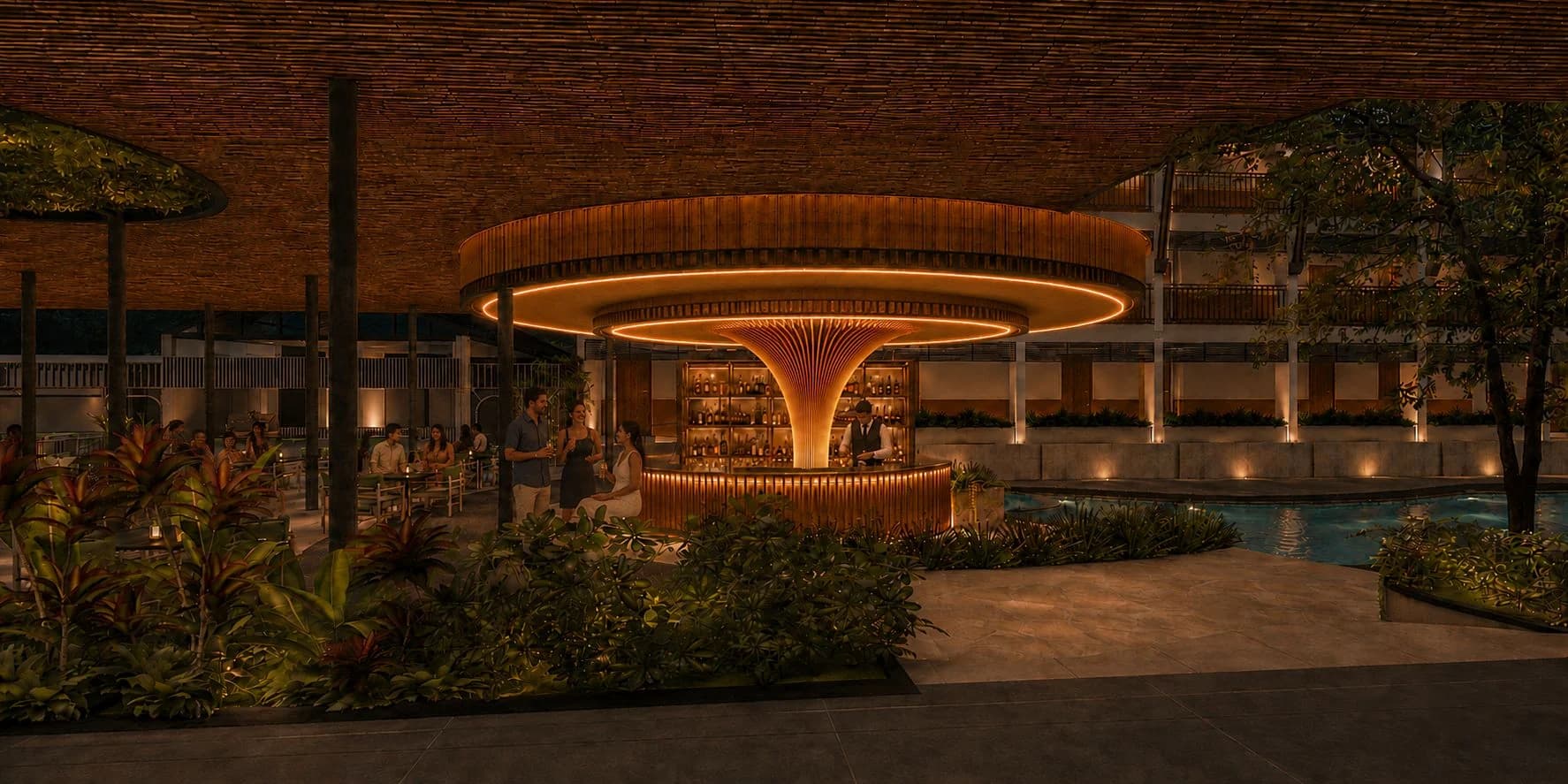 Architectural render of the proposed Pool Veranda bar at Le Roma Gardenia