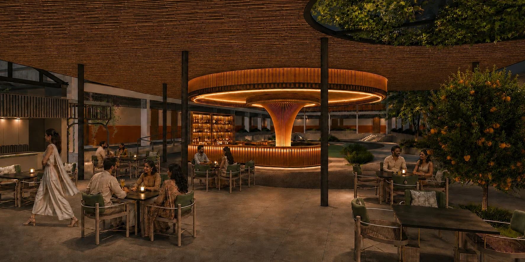 Architectural render of the proposed Pool Veranda dining courtyard at Le Roma Gardenia