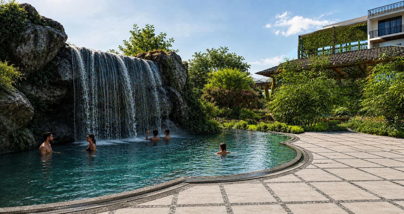 Architectural render of the proposed Waterfall pool at Le Roma Gardenia