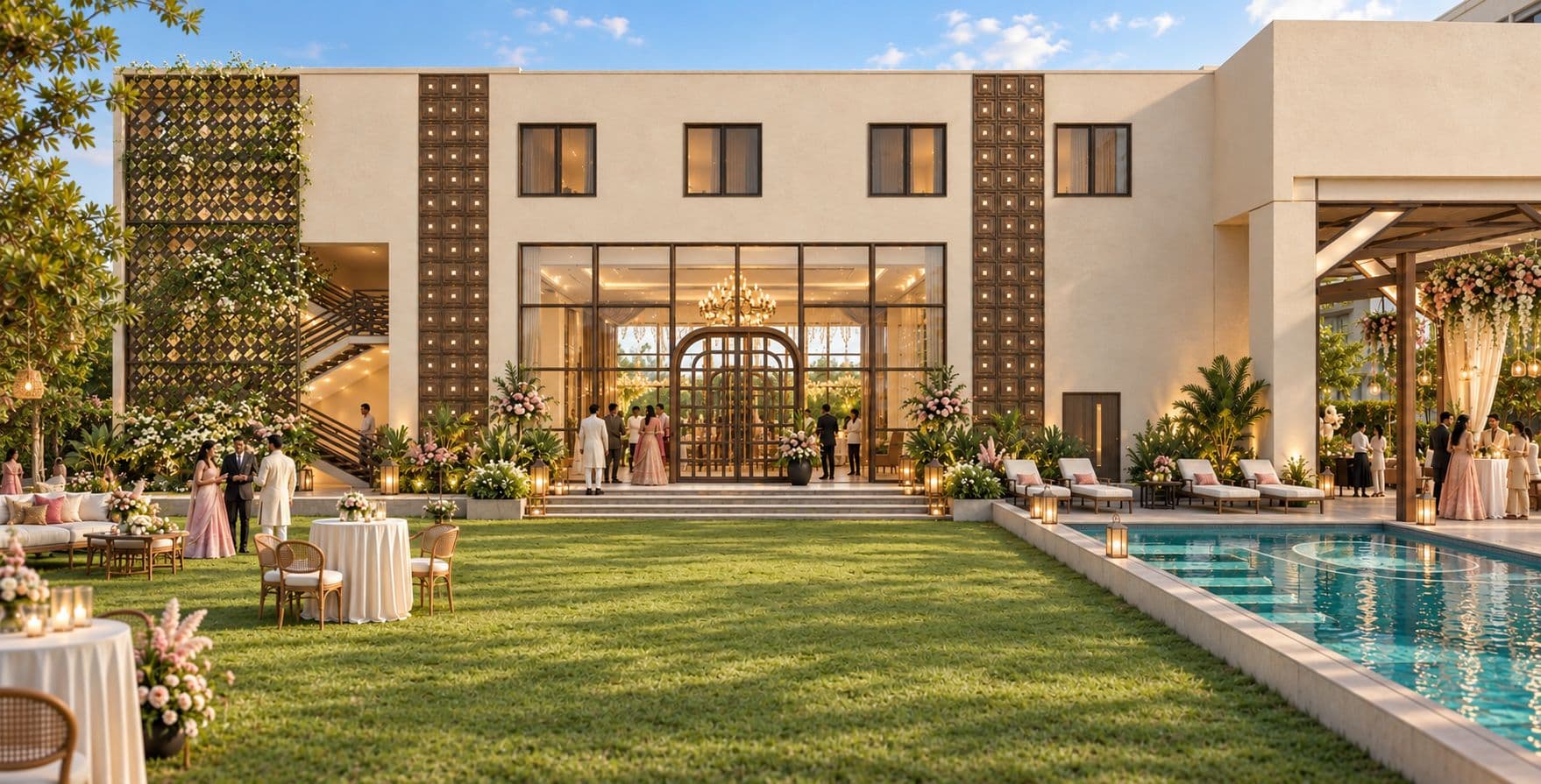 Architectural visualisation of the proposed Le Roma Grandeur lawn and entrance